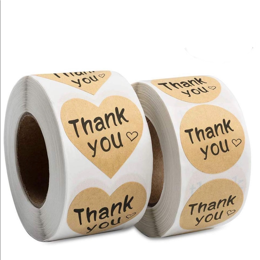 100 Thank You Stickers • Kraft • Heart